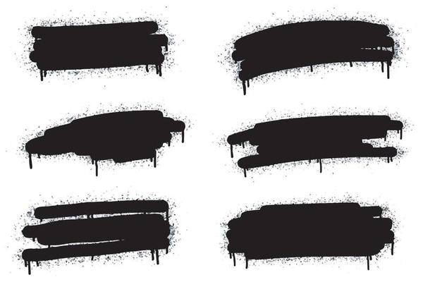 Graffiti spray banner set. Vector spray paint shape with stains