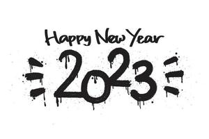 feliz año nuevo 2023. graffiti pintado con spray en negro sobre blanco. gotas de palabras de feliz año nuevo rociadas. aislado sobre fondo blanco. ilustración vectorial vector