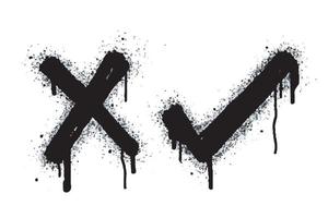 collection of Spray painted graffiti check mark in black over white. X symbol. isolated on white background. vector illustration