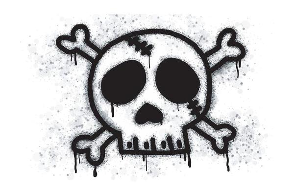 Skull emoji graffiti spray painted in black on white