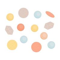 Beads set boho style for children accessories. Vector illustration. Wood and knitted element various forms for kid toys. Newborn essentials object in boho style