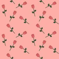 Vector flat seamless pattern of red rose flowers.