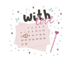 Romantic lettering with calendar vector