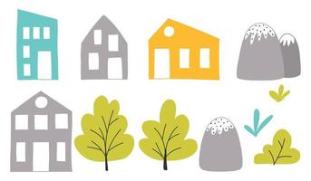 A set of elements for creating a city, urban maps, landscapes. Vector illustration.