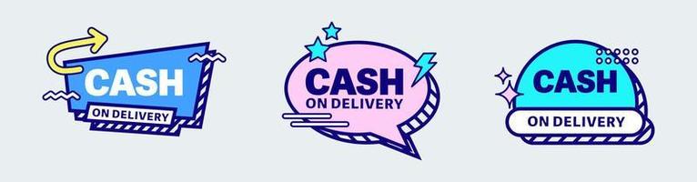 Cash on delivery sticker collection in nostalgic design style. COD label vector illustration.