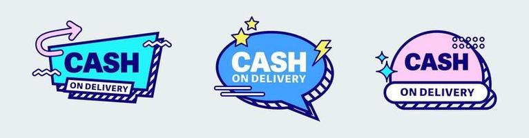 Cash on delivery sticker collection in nostalgic design style. COD label vector illustration.