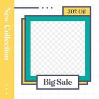 Social media post template in retro design style. Feed template with big sale text. vector
