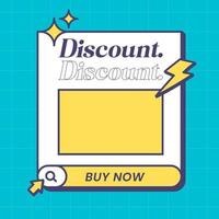 Social media post template in retro design style. Feed template with discount text. vector