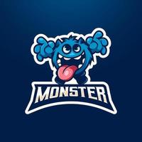 Cute happy monster esport logo design illustration vector for team sports gaming