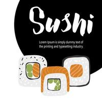 Design template with sushi set Illustration on black frame background vector