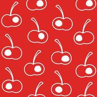 Red doodle seamless pattern with line art cherries. Vegan nutrition and texture print. vector