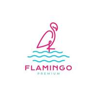 flamenco con diseño de logotipo abstracto de líneas de lago vector