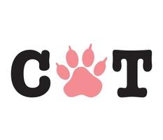 Text cat with animal paw print. The trace of a pet in the word cat. Minimalistic pet vector logo ready for web and print