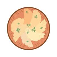 The icon of dumplings in a bowl, highlighted on a white background. Vector illustration in a flat style.