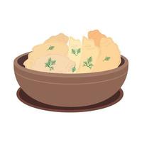 The icon of dumplings in a bowl, highlighted on a white background. Vector illustration in a flat style.