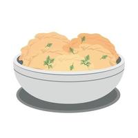 The icon of dumplings in a bowl, highlighted on a white background. Vector illustration in a flat style.
