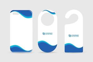 Company door hanger design for brand promotion. Brand identity template collection with blue color shapes. Business stationery design with a phone case. Branding design for advertisement. vector