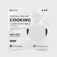 diseño de plantilla de marketing de medios sociales de clase de cocina especial con colores oscuros y verdes. diseño de banner web culinario con marcadores de posición de fotos. plantilla de póster de anuncio de lección de cocina. vector