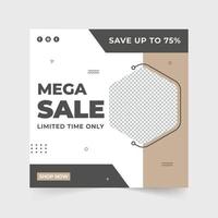 Limited time fashion store sale template vector for business promotion. Mega sale social media post design with dark and khaki colors. Special store discount poster template with photo placeholders.