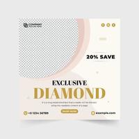 diseño de plantilla de tienda de adornos para marketing en redes sociales. vector de banner web de venta de anillo de diamante especial con colores dorados y oscuros. vector de publicación de redes sociales de joyería de lujo. cartel de negocios de joyería.