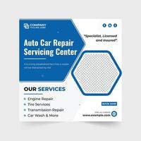 Car repair servicing center promotional web banner vector with dark and blue colors. Car maintenance service social media post design for digital marketing. Vehicle repair business template vector.