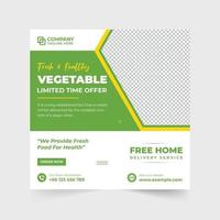 plantilla de póster de promoción de negocios vegetales creativos con colores verde y amarillo. diseño de afiches publicitarios de restaurantes vegetarianos para marketing en redes sociales. vector de publicación de redes sociales de alimentos orgánicos.