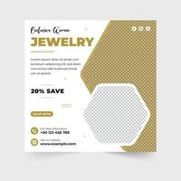 Women jewelry store promotion template vector with golden and dark colors. Modern jewelry business social media post design for marketing. Diamond ornament advertisement poster vector.