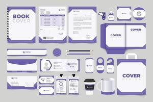 Office Stationery template design with creative purple shapes. Modern brand promotion template set for marketing. Brand identity design collection for business advertisement. Company promotion banner. vector