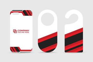 Special door hangers and phone case design for business branding. Corporate identity advertisement template design with red and dark colors. Office stationery template bundle for marketing. vector