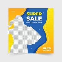 diseño de plantilla de oferta de venta por tiempo limitado para marketing en redes sociales. vector de cartel de descuento de venta especial con colores azul y amarillo. diseño de banner web promocional de tienda de gran venta con formas abstractas.