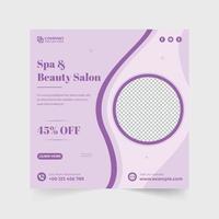 Beauty salon social media post vector with purple colors. Modern spa center advertisement template design with abstract shapes. Beauty and body treatment promotional web banner vector for marketing.