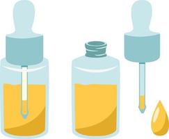 Juego de cosméticos de botella de vidrio de aceite de cutícula de manicura con tapa y pipeta aislado sobre fondo blanco. vector