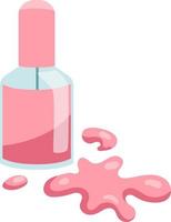 Nail polish pink bottle with varnish splash isolated on white background in flat style vector