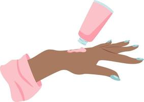 Beautiful African female hand using hand cream flat style isolated on white backround vector