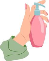 Beautiful female hand holding a bottle of cream flat style isolated on white backround vector