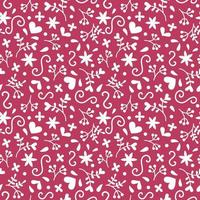 Seamless romantic pattern in doddle style on viva magenta pantone colour background. Valentine's day, wedding, mother's day. vector