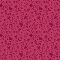 Seamless monochrome romantic pattern in doddle style on viva magenta pantone colour background. Valentine's day, wedding, mother's day vector