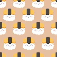 Cute seamless pattern with asian japanese concept tamago nigiri with faces vector