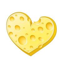 Heart shape piece of yellow cheese with holes. Isolated vector