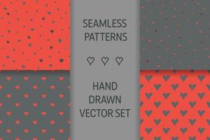 Seamless pattern with hand-drawn hearts on a red background in boho style. Vector romantic background. Great for fabric, textile, apparel.