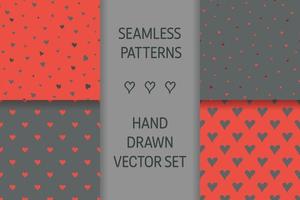 Seamless pattern with hand-drawn hearts on a red background in boho style. Vector romantic background. Great for fabric, textile, apparel.