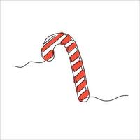 Candy cane in one line drawing on white background. Hand draw vector illustration