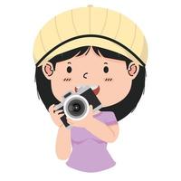 Kid girl holding camera cartoon vector