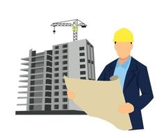 ingeniero arquitecto civil que estudia los planes de construcción y el concepto de ingeniería y arquitectura de trabajo vector