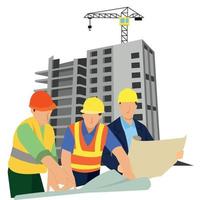 ingeniero arquitecto civil que estudia los planes de construcción y el concepto de ingeniería y arquitectura de trabajo vector