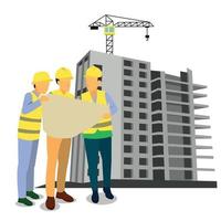 civil architect engineer studying building plans and working engineering and architecture concept vector