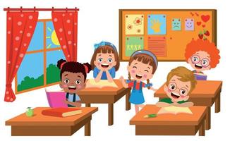 cute students playing games in class at school vector