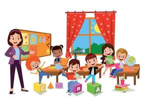 cute students in class at school vector