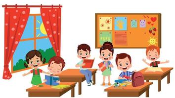 cute students playing games in class at school vector