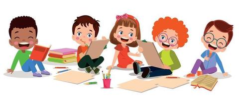 back to school school classroom and cute happy students vector